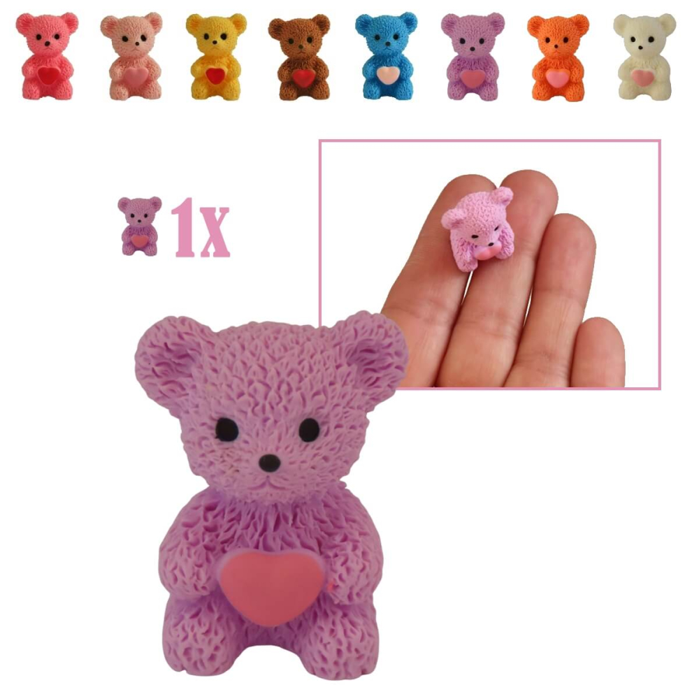 Miniatuur Teddybeer met Hart - Lila - 2.5 cm