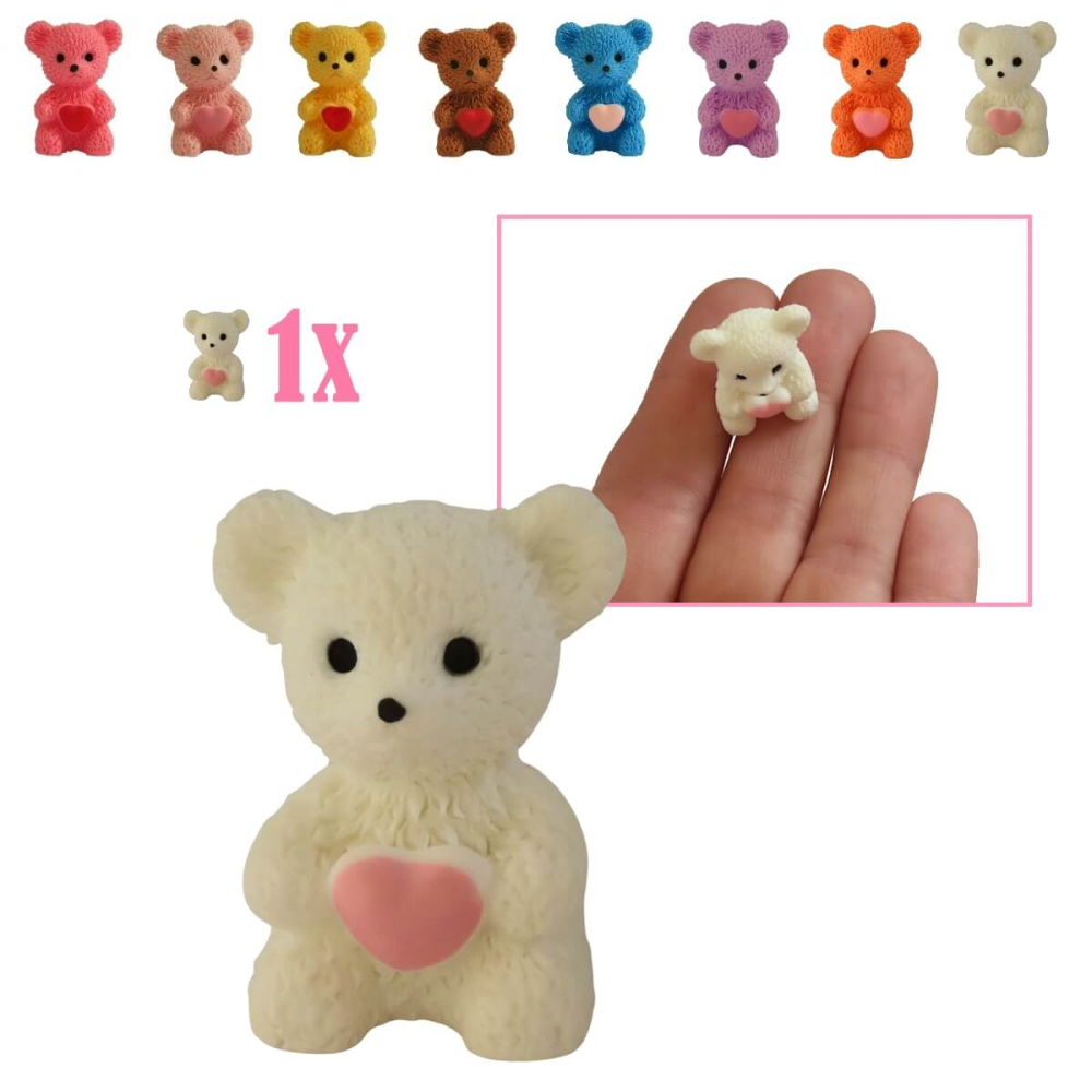 Miniatuur Teddybeer met Hart - Wit - 2.5 cm