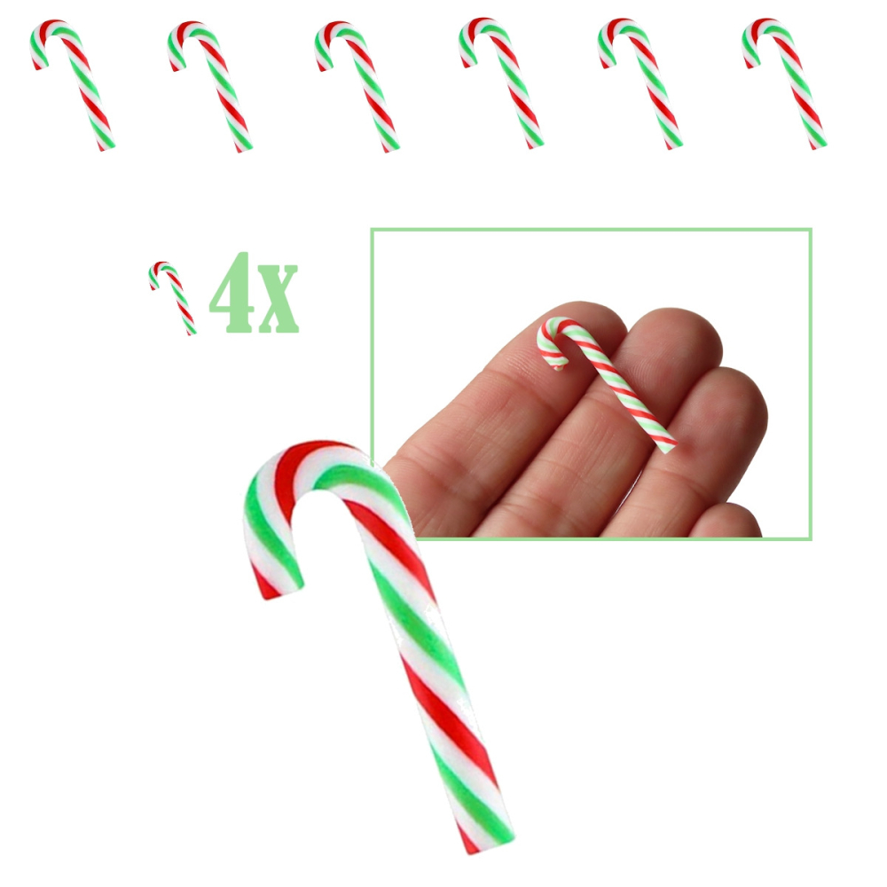 Miniatuur Zuurstok Groen Wit Rood - Set van 4 -   - Polymeer klei -
