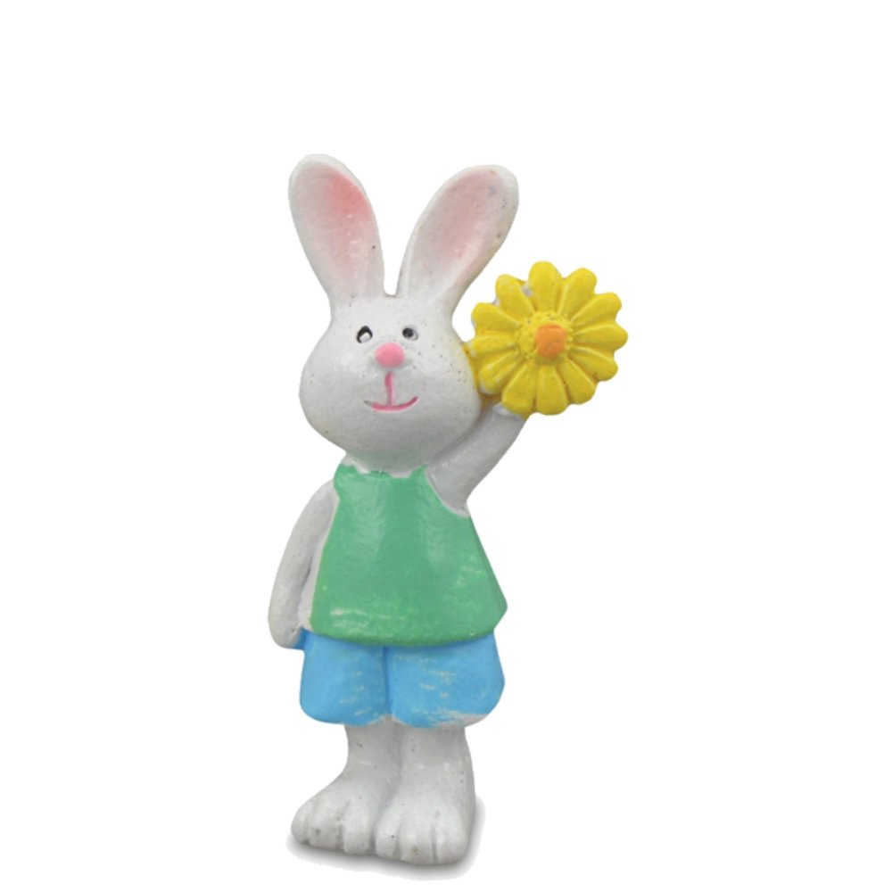 Paashaas met Grote Gele Bloem - 5.6 cm - - Polyresin -