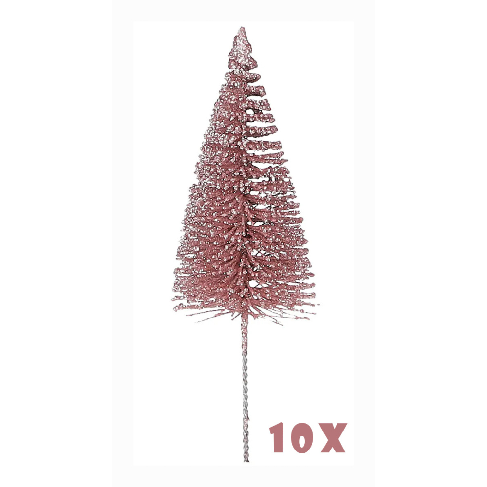 Roze Glitter Decoratieboompjes 16 cm - 10 stuks - House of Seasons - - -
