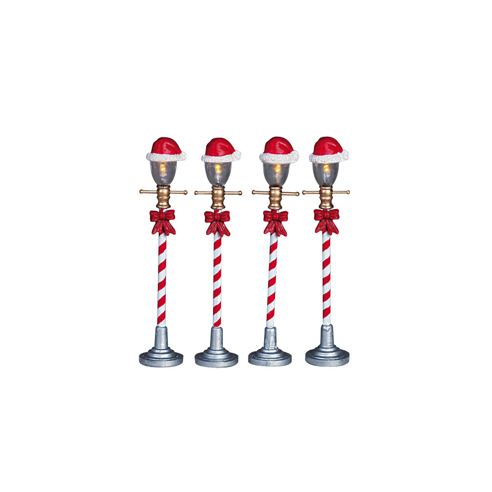 Lemax - Santa Hat Street Lamp - Set van 4 - - Metaal - 0728162644725