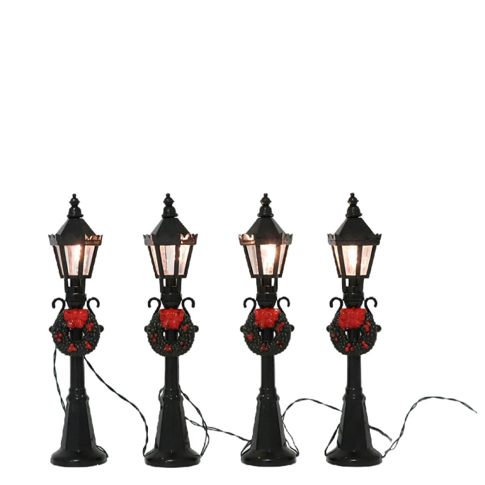 Santaville - Straatlantaarns met Kerstkrans - Set van 4