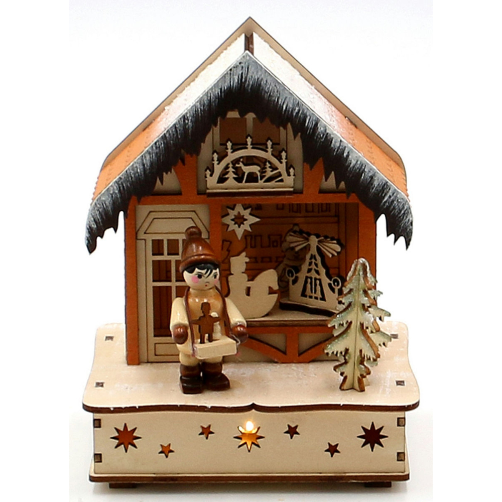 Sigro - Houten Kerstwinkel met Verkoper LED - - Hout -