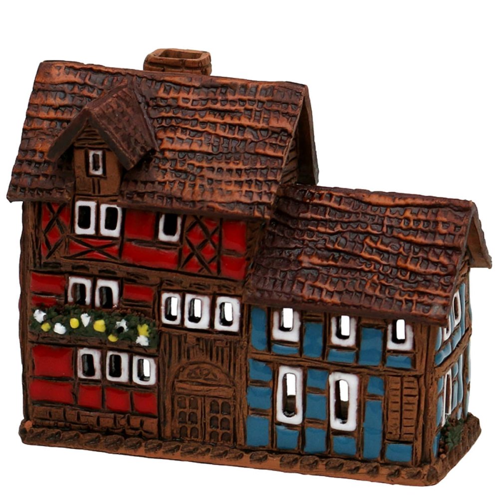 Sigro - Keramiek Mini Vakwerkhuisje Blue & Red - - Keramiek -