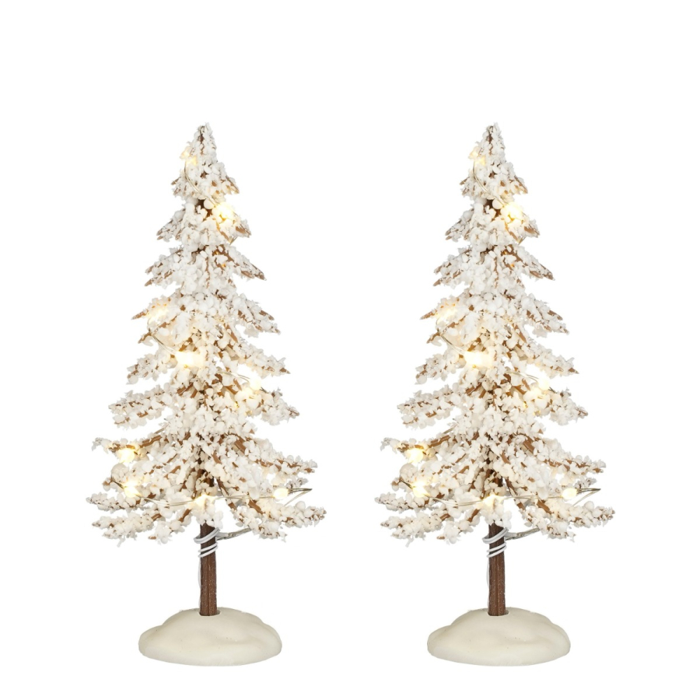 Luville - Snowy Tree White Lighted Medium - Set of 2 - - Kunststof - 8720967769384
