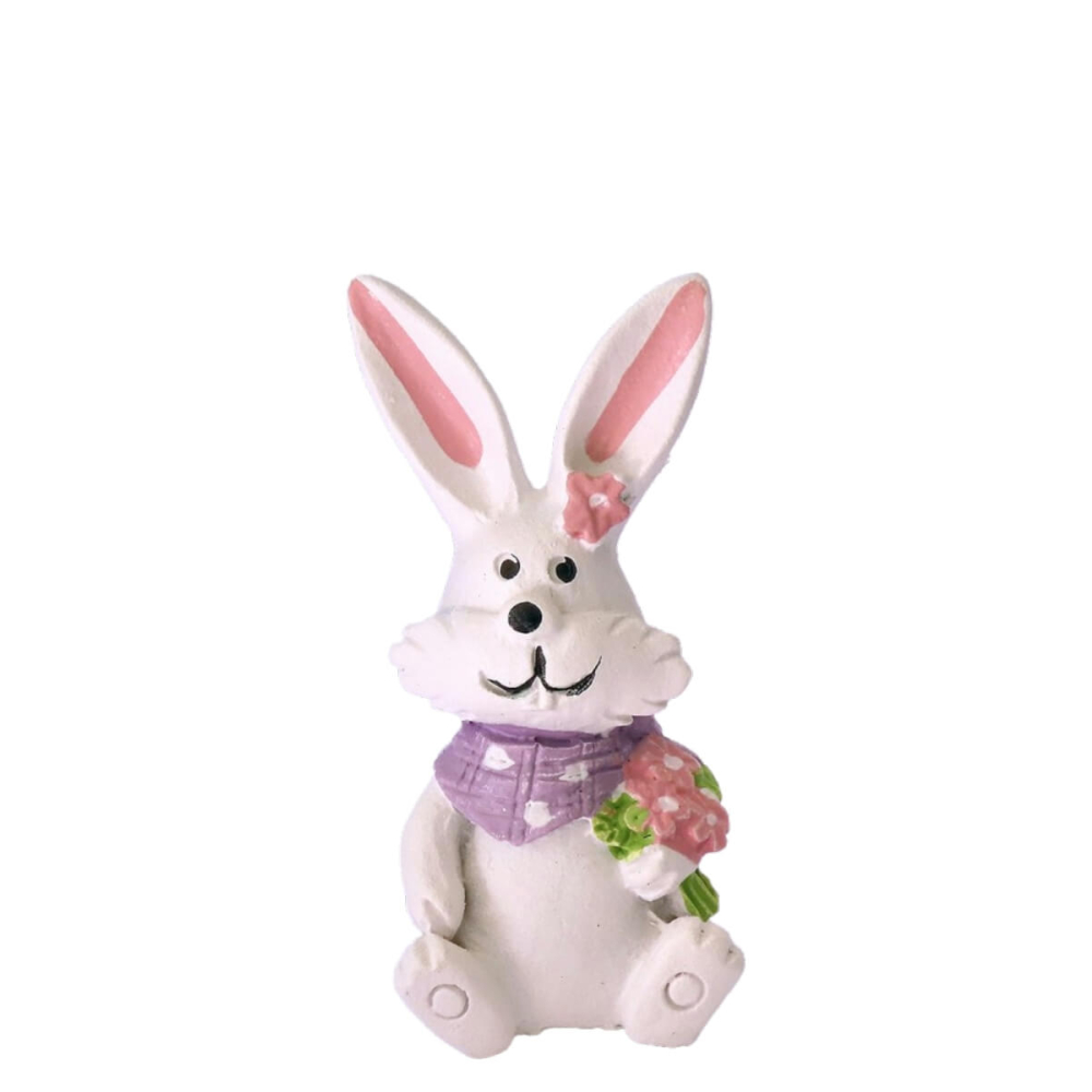 Wit Miniatuur Paashaasje met Lila Sjaaltje