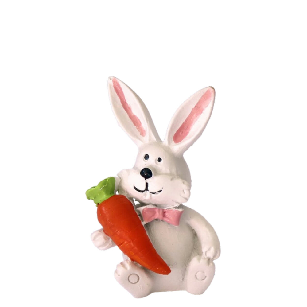 Wit Miniatuur Paashaasje met Roze Strik