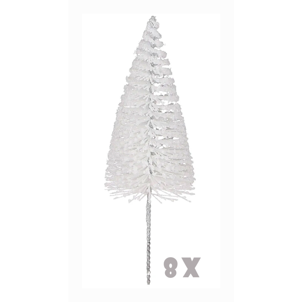 Witte Glitter Decoratiebomen 22 cm - 8 stuks - House of Seasons -   -  -  8718861975789