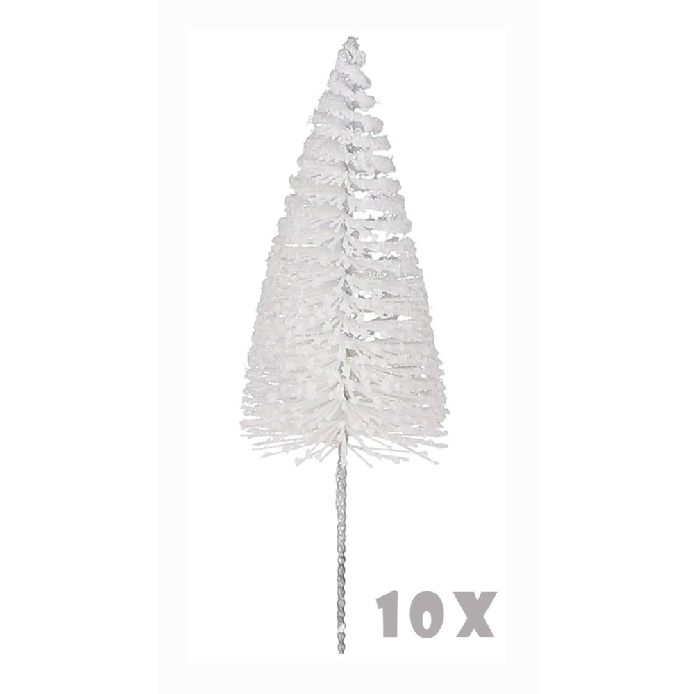 Witte Glitter Decoratieboompjes 16 cm - 10 stuks - House of Seasons - - - 8718861975949
