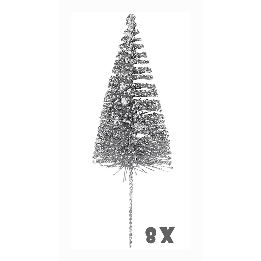 Zilveren Glitter Decoratiebomen 22 cm - 8 stuks - House of Seasons - - - 8718861975802