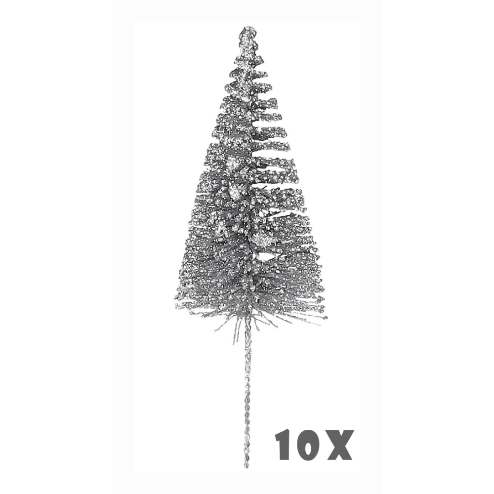 Zilveren Glitter Decoratieboompjes 16 cm - 10 stuks - House of Seasons - - - 8718861975963