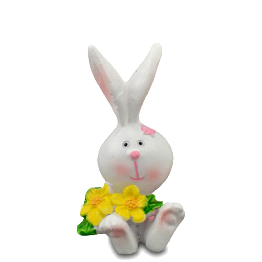Zittend Paashaasje met Gele Bloemen - 6.3 cm - - Polyresin -