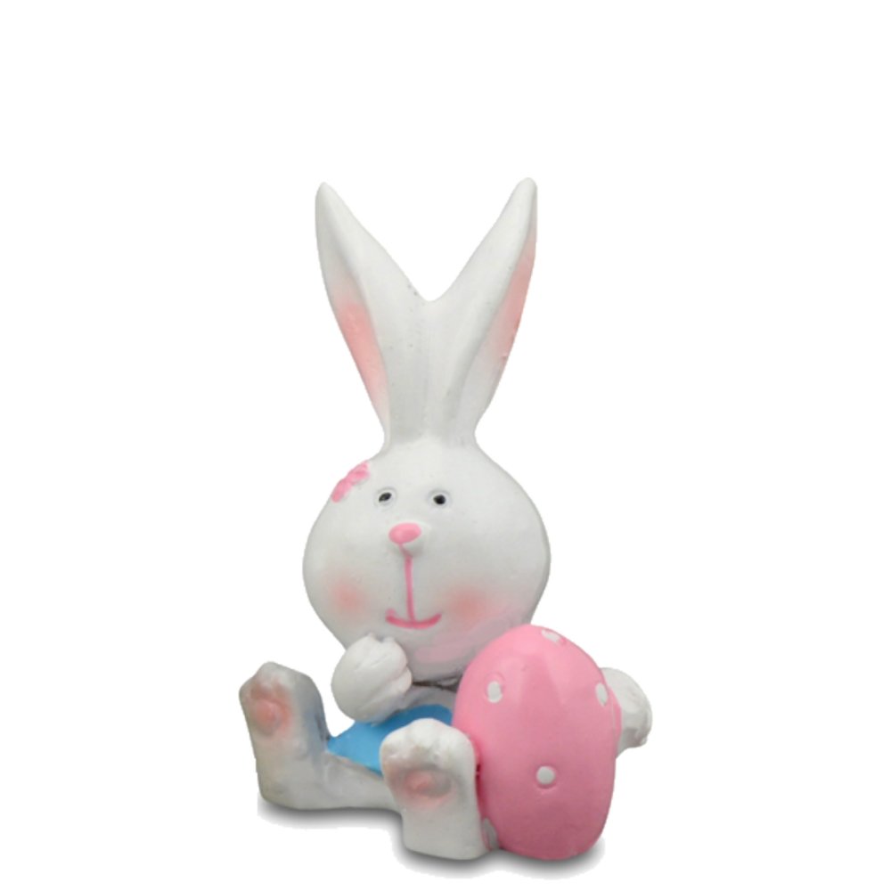 Zittend Paashaasje met Roze Paasei - 6.3 cm - - Polyresin -