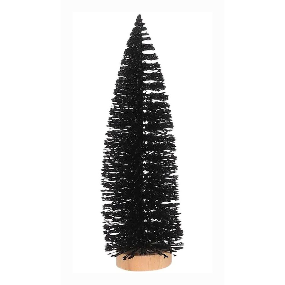 Zwart Glitter Kerstboompje 15 cm - House of Seasons - - - 8718861976144