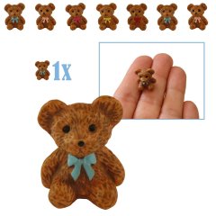 Bruin Mini Beertje met Blauwe Strik - 1.9cm