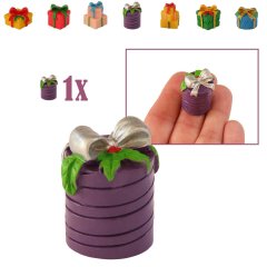 Rond Miniatuur Kerstcadeau Paars - 2.8cm